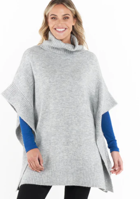 Betty Basics Manhattan Roll Neck Poncho/Concrete |Abbey Road
