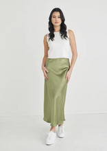 Load image into Gallery viewer, Ivy &amp; Jack Ivy Moss Satin Bias Midi Skirt|Abbey Road