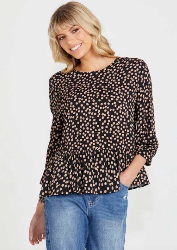 Sass Tammy Frilled Hem Top/ Thora Spot|Abbey Road