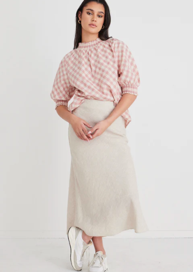 IVY & JACK Bliss Linen Bias Midi Skirt Natural | Abbey Road Kaikoura