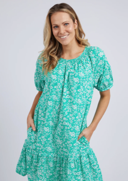 FOXWOOD Bloom Dress Emerald Print | Abbey Road Kaikoura