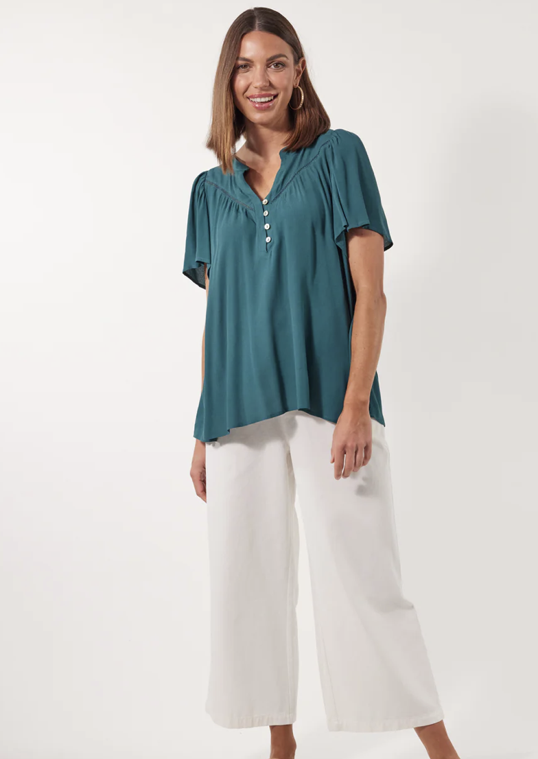 ISLE OF MINE Botanical Blouse Teal | Abbey Road Kaikoura