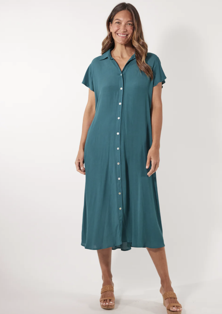 ISLE OF MINE Botanical Dress Teal | Abbey Road Kaikoura