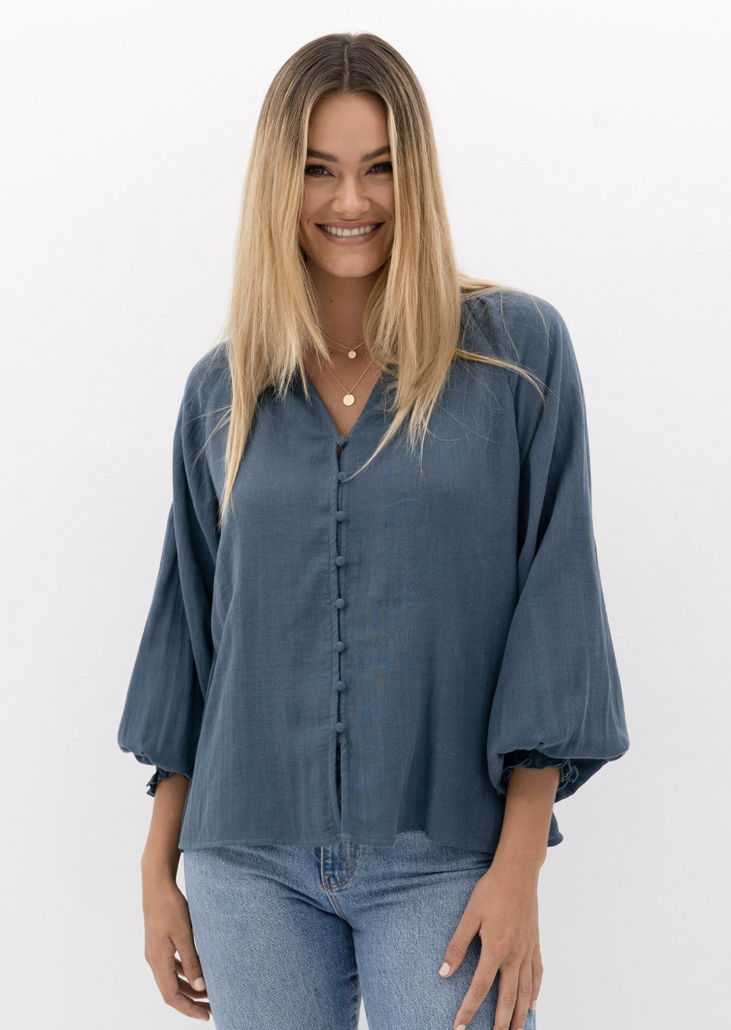 HUMIDITY Chi Chi Blouse Steel Blue | Abbey Road Kaikoura