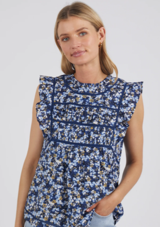FOXWOOD Freya Top Blue Floral | Abbey Road Kaikoura