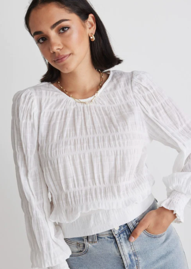 IVY & JACK Grace Shirred Back Tie Top White | Abbey Road Kaikoura