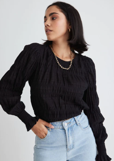 IVY & JACK Grace Shirred Back Tie Top Black | Abbey Road Kaikoura
