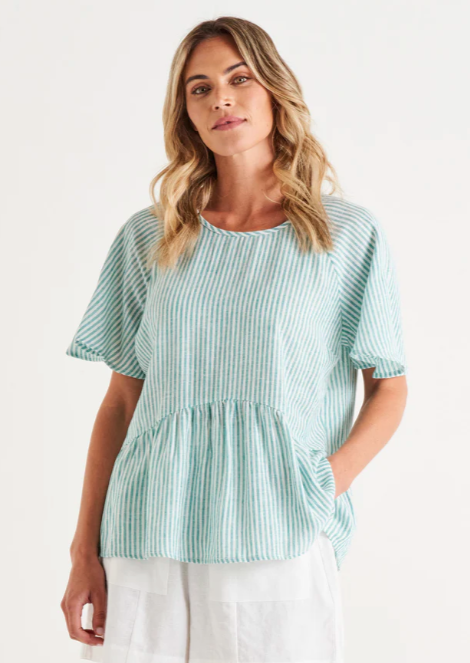 BETTY BASICS Cassandra top Teal Stripe | Abbey Road Kaikoura