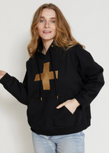 Load image into Gallery viewer, Stella &amp; Gemma Black with Gold Glitter Cross Hoody | Abbey Road Kaikoura