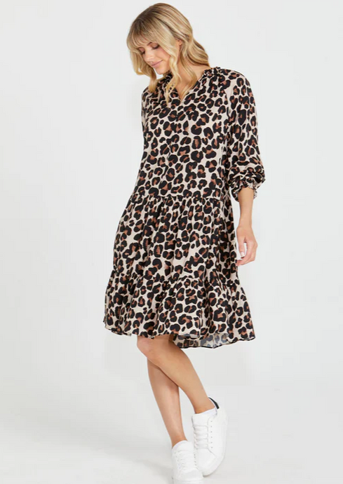 SASS Kylie Frill Neck Dress Animal | Abbey rRoad Kaikoura