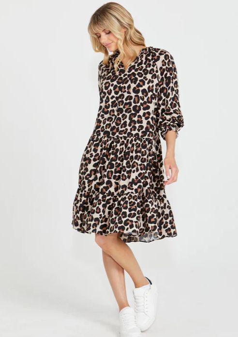 SASS Kylie Frill Neck Dress Animal | Abbey rRoad Kaikoura