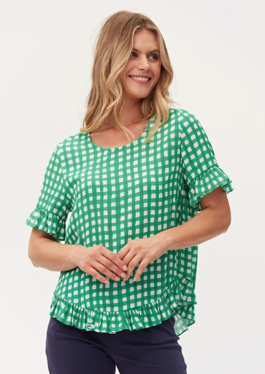 LEMON TREE Madelaine Top Green Check | Abbey Road Kaikoura
