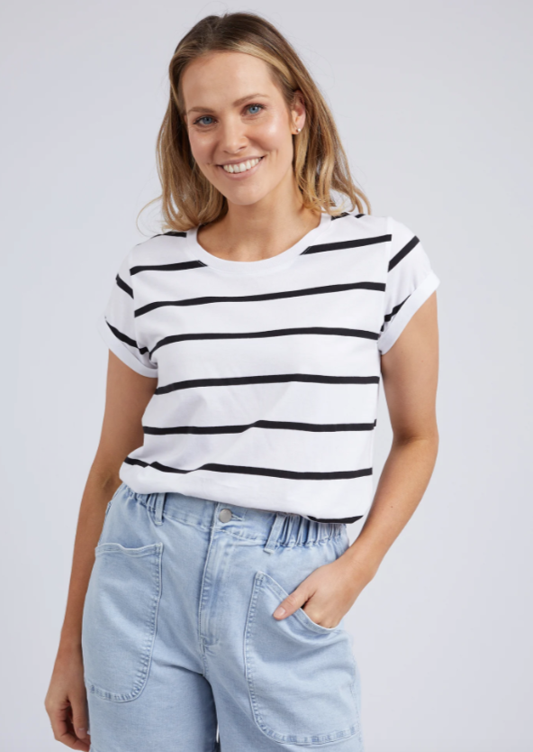 Foxwood Manly Stripe Tee Black/White Stripe | Abbey Road Kaikoura