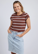 Load image into Gallery viewer, Foxwood Manly Stripe Tee Chocolate/White Stripe | Abbey Road Kaikoura
