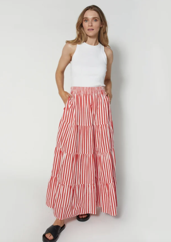 DEAR SUTTON Mika Skirt Red Stripe | Abbey Road Kaikoura