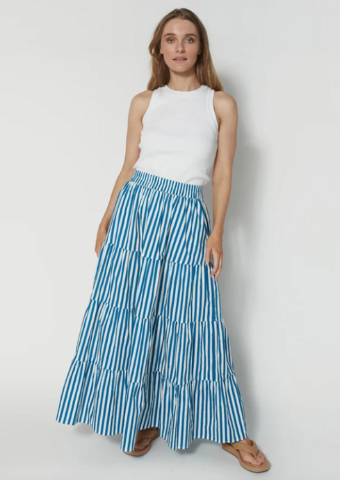 STELLA & GEMMA Mika Skirt Sapphire Stripe | Abbey Road Kaikoura