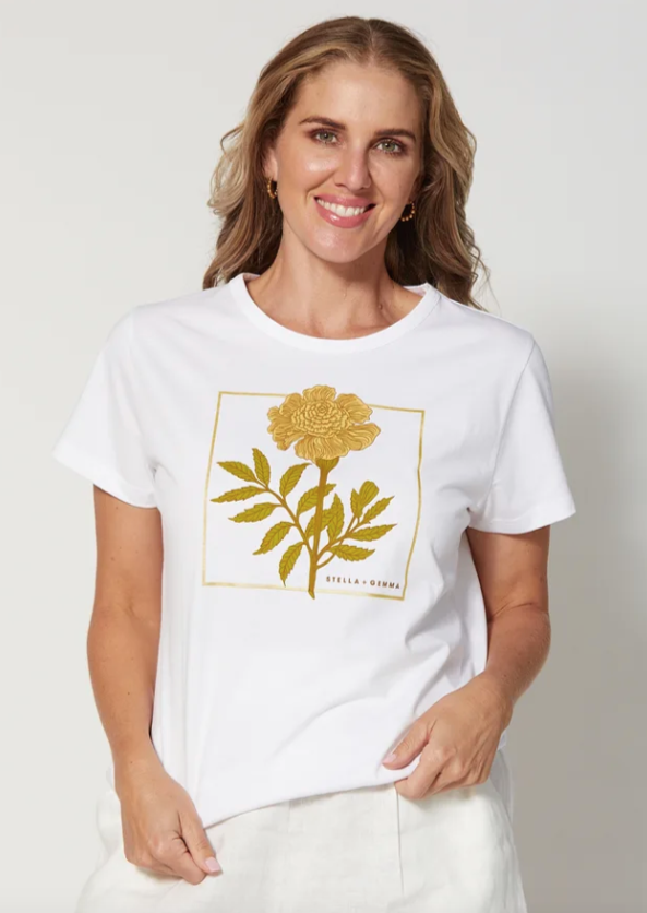 Stella & Gemma Fiore Boxed Tee White | Abbey Road Kaikoura
